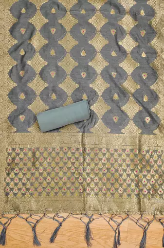 grey zari woven chanderi silk dress materials