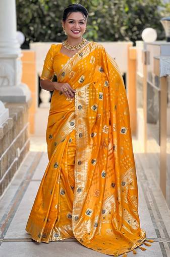 soft dola art silk fancy jacquard bollywood saree (swastik-dola-yellow)