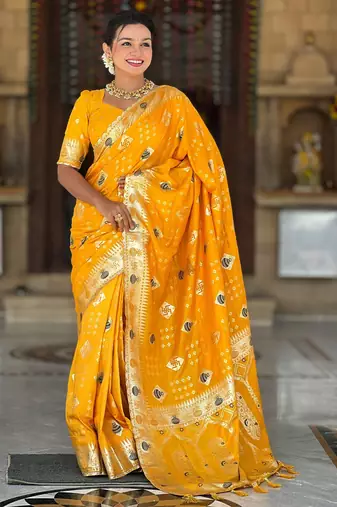 soft dola art silk fancy jacquard bollywood saree (swastik-dola-yellow)