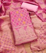 pink zari woven chanderi silk dress materials