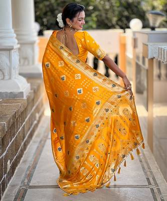soft dola art silk fancy jacquard bollywood saree (swastik-dola-yellow) 3
