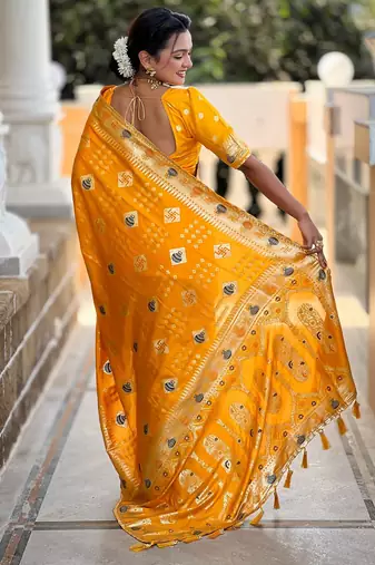 soft dola art silk fancy jacquard bollywood saree (swastik-dola-yellow)