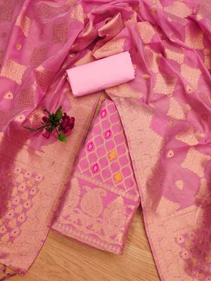 pink zari woven chanderi silk dress materials 2