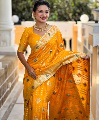 soft dola art silk fancy jacquard bollywood saree (swastik-dola-yellow) 5