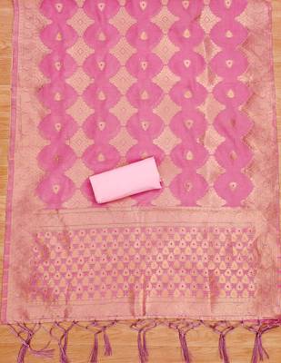 pink zari woven chanderi silk dress materials 4
