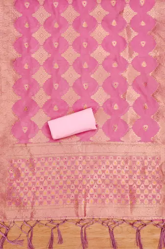 pink zari woven chanderi silk dress materials