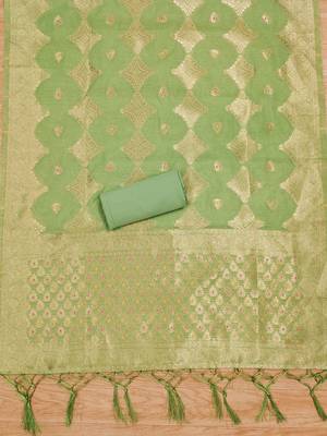 light green zari woven chanderi silk dress materials 3