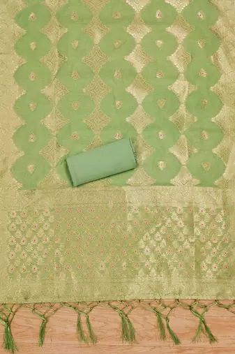 light green zari woven chanderi silk dress materials