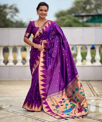 soft litchi art silk banarasi art silk jacquard saree (temple-paithani-magenta) 1
