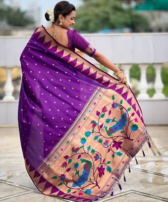 soft litchi art silk banarasi art silk jacquard saree (temple-paithani-magenta) 3
