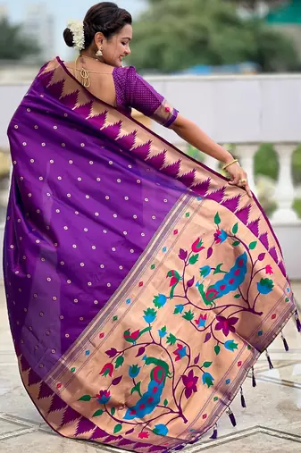 soft litchi art silk banarasi art silk jacquard saree (temple-paithani-magenta)