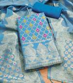 aqua blue zari woven chanderi silk dress materials