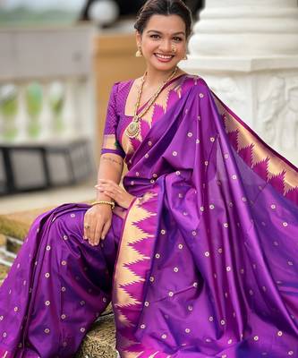 soft litchi art silk banarasi art silk jacquard saree (temple-paithani-magenta) 4