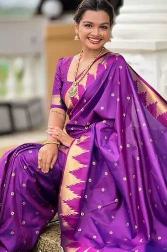 soft litchi art silk banarasi art silk jacquard saree (temple-paithani-magenta)