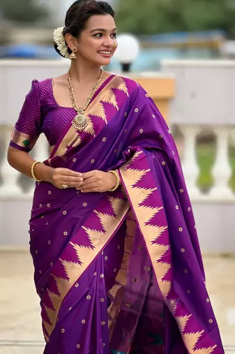 soft litchi art silk banarasi art silk jacquard saree (temple-paithani-magenta)