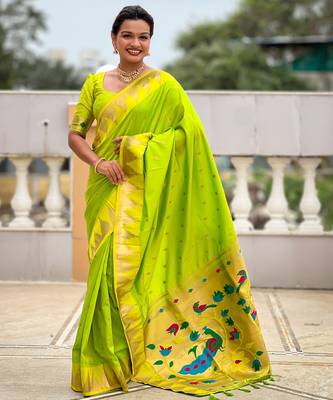 soft litchi art silk banarasi art silk jacquard saree (temple-paithani-parrot) 1