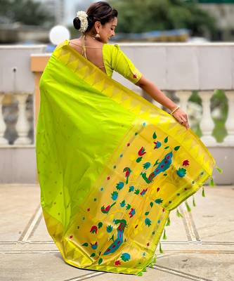 soft litchi art silk banarasi art silk jacquard saree (temple-paithani-parrot) 3