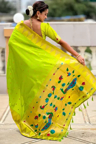 soft litchi art silk banarasi art silk jacquard saree (temple-paithani-parrot)