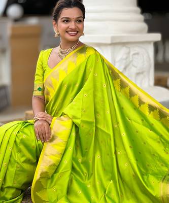 soft litchi art silk banarasi art silk jacquard saree (temple-paithani-parrot) 4