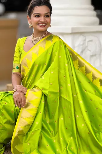 soft litchi art silk banarasi art silk jacquard saree (temple-paithani-parrot)
