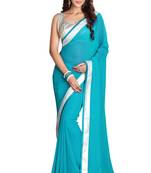 Turquoise Plain Georgette Saree With Blouse
