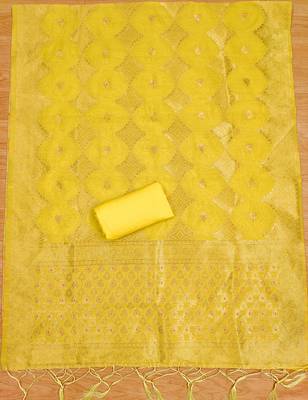 yellow zari woven chanderi silk dress materials 4