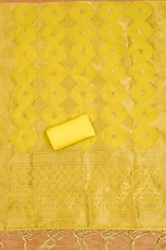 yellow zari woven chanderi silk dress materials