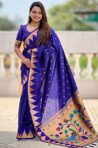 soft litchi art silk banarasi art silk jacquard saree (temple-paithani-royal-blue)