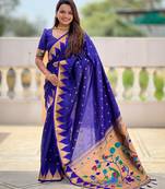 soft litchi art silk banarasi art silk jacquard saree (temple-paithani-royal-blue)