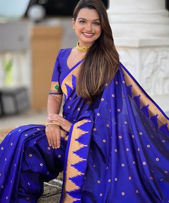 soft litchi art silk banarasi art silk jacquard saree (temple-paithani-royal-blue) 4