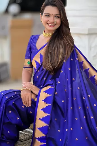 soft litchi art silk banarasi art silk jacquard saree (temple-paithani-royal-blue)