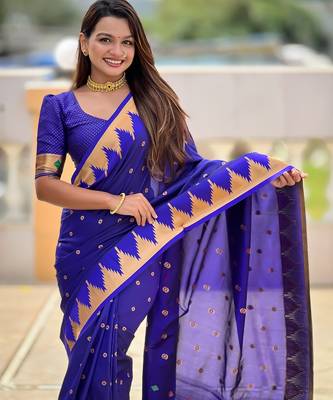 soft litchi art silk banarasi art silk jacquard saree (temple-paithani-royal-blue) 5