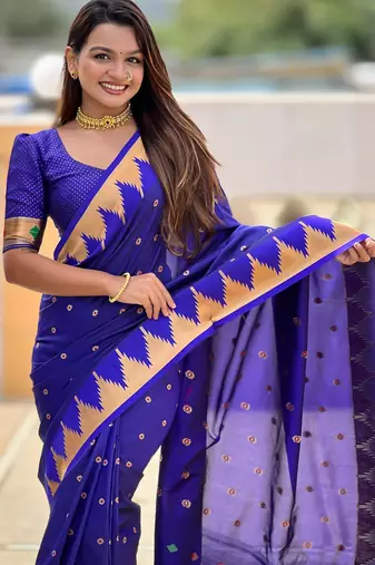 soft litchi art silk banarasi art silk jacquard saree (temple-paithani-royal-blue)