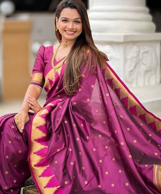 soft litchi art silk banarasi art silk jacquard saree (temple-paithani-wine) 4