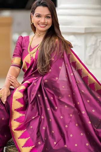 soft litchi art silk banarasi art silk jacquard saree (temple-paithani-wine)
