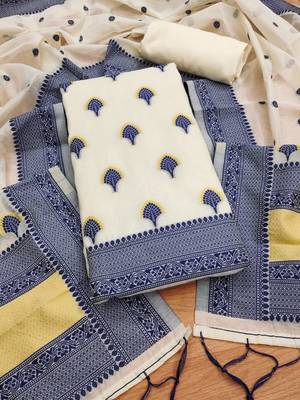 navy blue zari woven banarasi dress materials 1