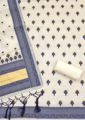 navy blue zari woven banarasi dress materials 3