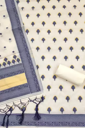 navy blue zari woven banarasi dress materials