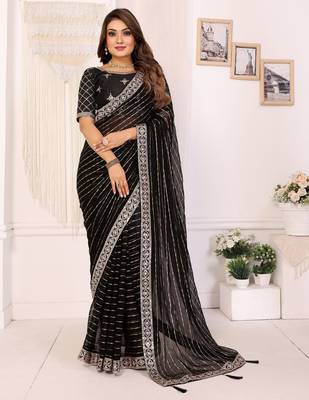 georgette embroidered & sequin work bollywood fancy saree (madhvi-black) 1