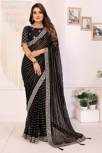georgette embroidered & sequin work bollywood fancy saree (madhvi-black)