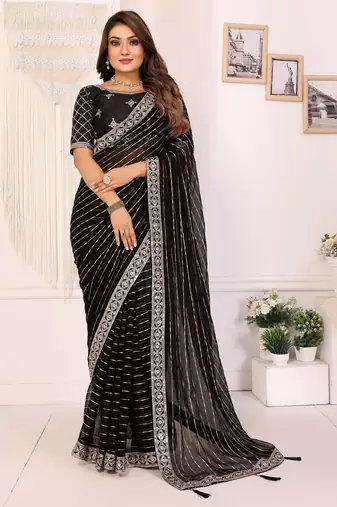 georgette embroidered & sequin work bollywood fancy saree (madhvi-black)