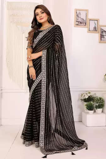 georgette embroidered & sequin work bollywood fancy saree (madhvi-black)