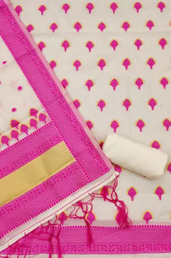 pink zari woven banarasi dress materials