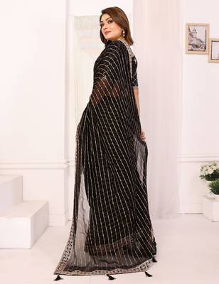georgette embroidered & sequin work bollywood fancy saree (madhvi-black) 3