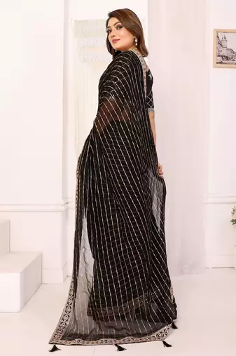 georgette embroidered & sequin work bollywood fancy saree (madhvi-black)