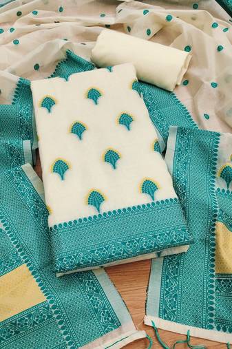 teal zari woven banarasi dress materials