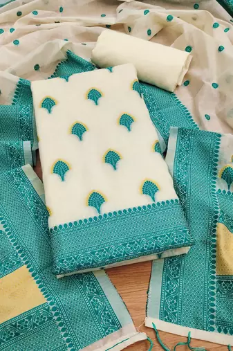 teal zari woven banarasi dress materials