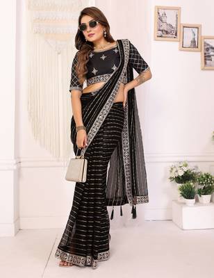 georgette embroidered & sequin work bollywood fancy saree (madhvi-black) 4