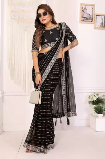 georgette embroidered & sequin work bollywood fancy saree (madhvi-black)