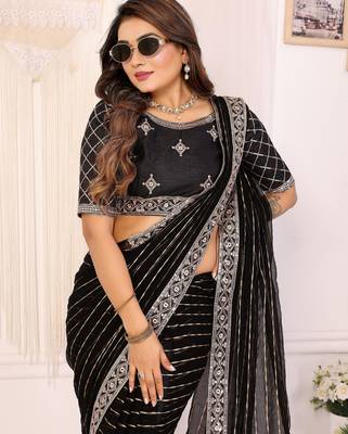 georgette embroidered & sequin work bollywood fancy saree (madhvi-black) 5